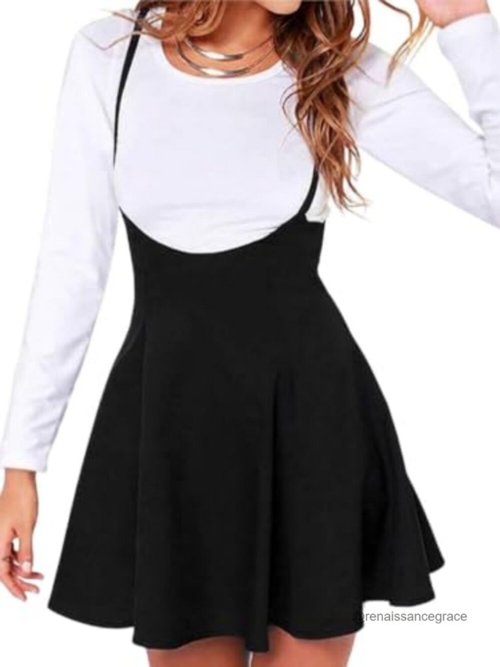 High Waist Suspender Skater Skirt Flared A-Line Mini